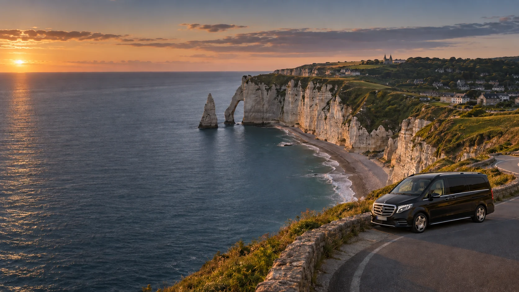 Private Mercedes journey along the cliffs of Étretat in Normandy